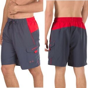 Speedo Gray and Red Swim Trunks Mens Size XXL